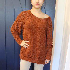 Anthropologie Brown Off-the-Shoulder Knit Sweater